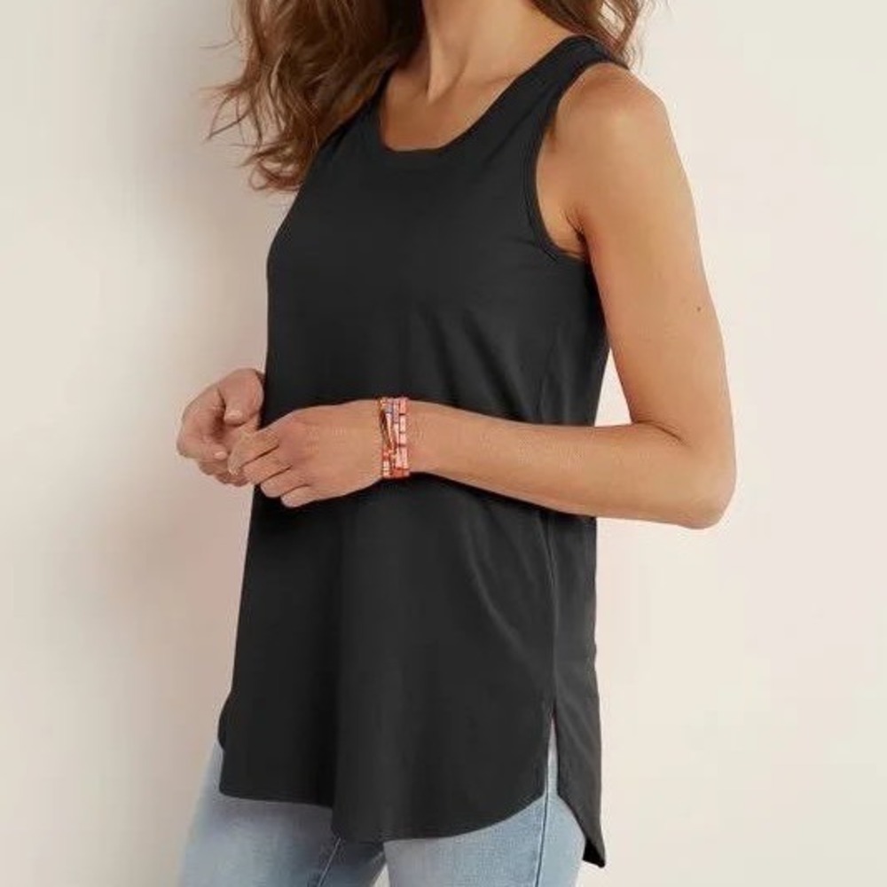 Soft Surroundings Black Pima Cotton Tank Top High Low Hem 2EA05 cc